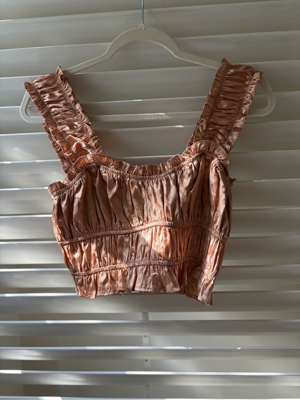 Le Lis Satin Ruffled Peach Crop Top